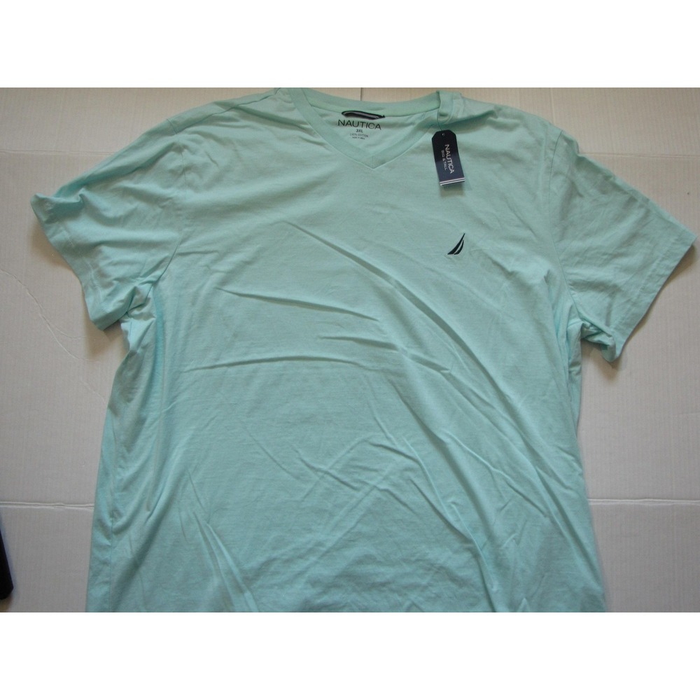 Nautica Shirt Mens 3XL Mint Green V-Neck Big & Tall Embroidered Sail Logo